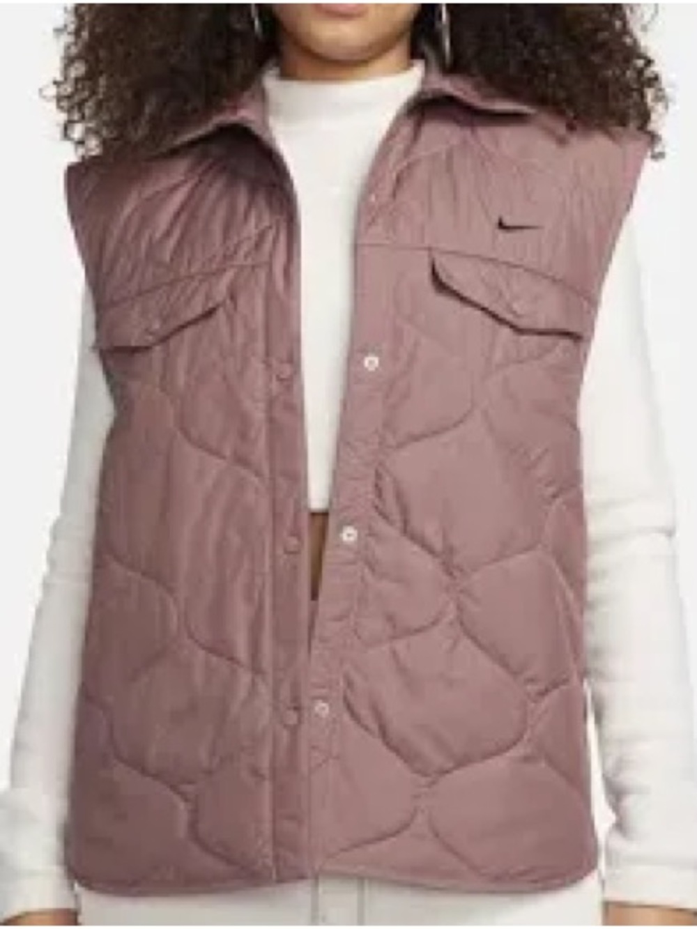 Nike Women's Sportswear Essential Quilted Vest in a Smokey Mauve Oversize Small
